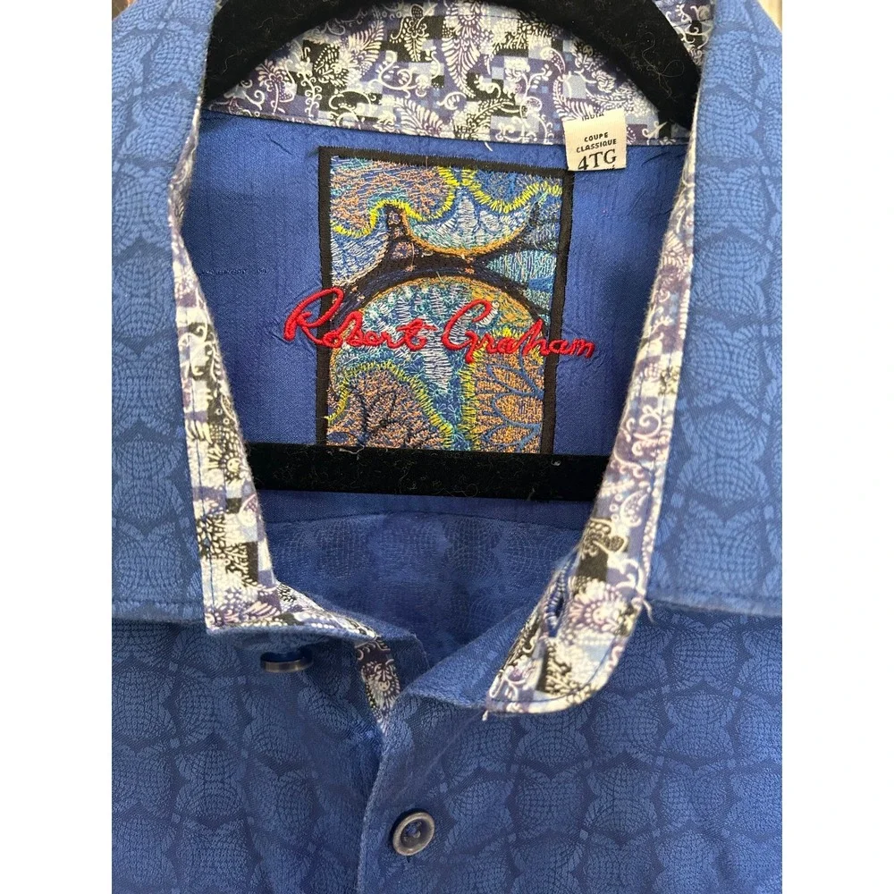 Robert‎ Graham Mens 4XL Blue Geometric Jacquard Long Sleeve Button Down Shirt